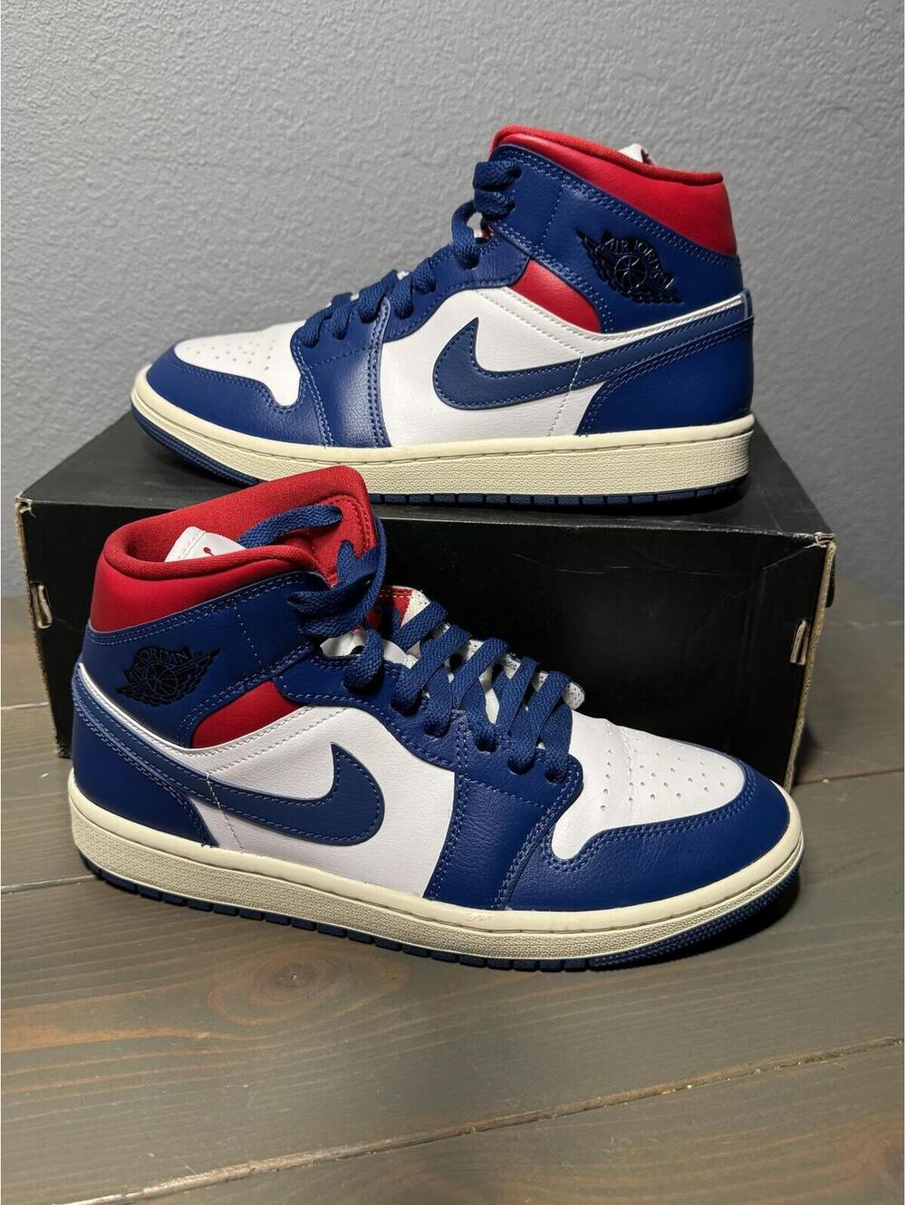 Nike Air Jordan 1 Mid French Blue Gym Red - Women's Size 8.5